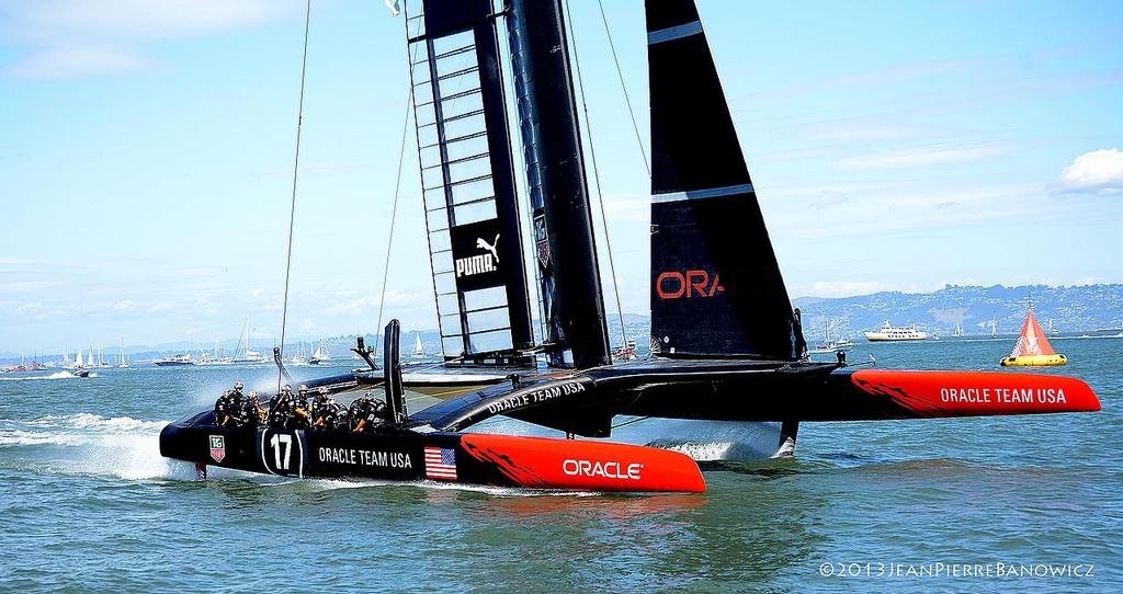 Oracle Team USA finishes on Day 13, America’s Cup 2013 © Jean Pierre Banowicz
